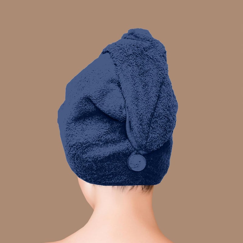 Siesta Zen Premium Quality 100% Combed Cotton Hair Drying Towel - Navy - Image 4